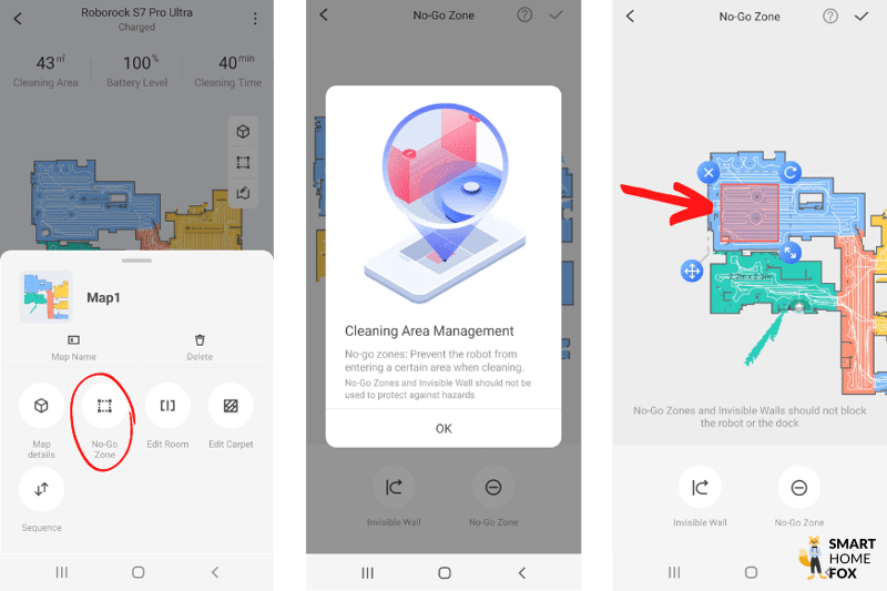 Einrichtung von Saug-Sperrzonen und Wisch-Sperrzonen in der Roborock S7 Pro Ultra App